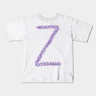 Lavender Letter Z Hand Drawn in Watercolor and Ink Kids T-Shirt